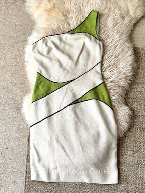 Vintage 90s Elene Cassis 100% Silk White Green Colorblock Mini Dress (4)